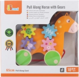 Holz-Pferd zum Ziehen mit Zahnrädern