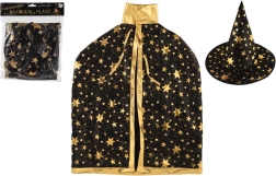 Kinder Hexenhut und Umhang schwarz‑gold, Durchmesser 38 cm