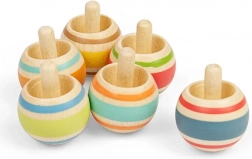 Holzkreisel mit bunten Streifen