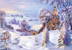 Diamantmosaik – Kirche im Schnee
