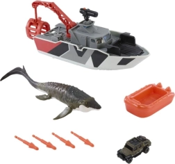 Matchbox Jurassic World Rettungsboot mit Mosasaurus und Jeep