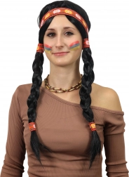 Perücke Indianerin Ribana mit Zöpfen für Erwachsene