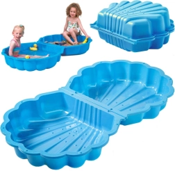 Sandkasten und Planschbecken in Muschelform 2-in-1, verschließbar, rutschfester Boden, blau