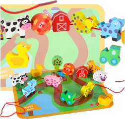 Holz-Auffädel-Farm – Lernset mit Tafel und Tieren