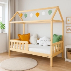 Kinderbett Haus mit Rausfallschutz und Lattenrost New Baby Castello 160 × 80 cm natur