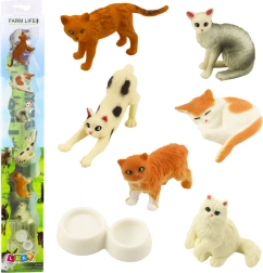 Set von Mini-Katzenfiguren mit Futterschale