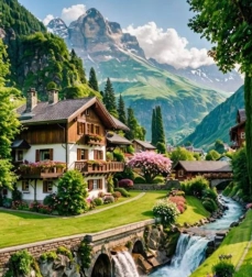 Diamantmalerei Haus in den Schweizer Bergen 30x40 cm