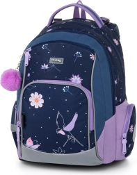 Schulrucksack mit Blumenmuster und Zierelementen