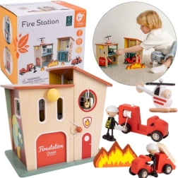 Classic World Feuerwehrstation aus Holz mit Auto und Hubschrauber