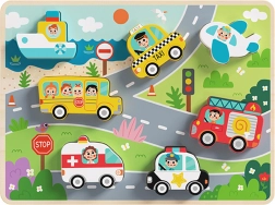 Tooky Toy Holz-Montessori-Einlegepuzzle – Verkehrsmittel (7 Teile)
