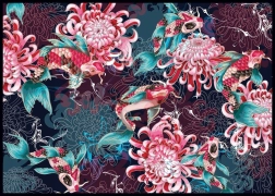 Puzzle Secret Garden: Koi-Karpfen und Chrysanthemen 1000 Teile