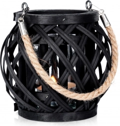 Schwarzer Bambus-Lampion für Kerzen 14,5 × 14 cm