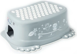 Rutschfester Kinderhocker fürs Badezimmer mit Eulenmotiv – grau