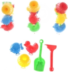 Sandspiel-Set mit Schaufel, Harke und Förmchen