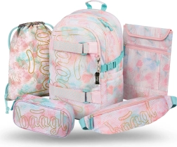 Baagl Schulset 5-tlg. Skate Sunset – Rucksack, Federmäppchen, Beutel, Gürteltasche und Laptop-Hülle