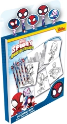 Spidey Malbuch mit Buntstiften und Radiergummis