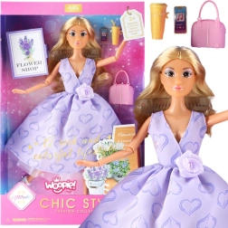 Woopie Puppe Lily mit langen blonden Haaren 30 cm im lavendelfarbenen Kleid mit Zubehör