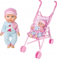 Babypuppe mit Geräuschen und Kinderwagen 27 cm – tschechische Verpackung