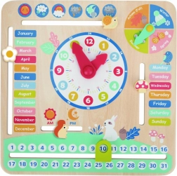 Holzlernkalender mit Uhr für Kinder