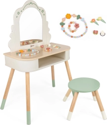 Holztoilettentisch mit Rundem Spiegel und Zubehör Pastell Classic World