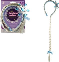 Karnevals-Beauty-Set – Haarreif mit langem blondem Zopf und blauer Schneeflocke