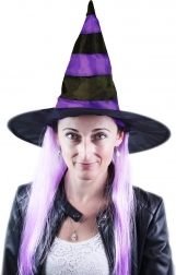 Hexenhut mit lila Haaren für Erwachsene