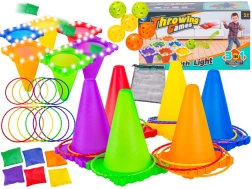 Geschicklichkeitsspiel 3-in-1 – Zielwurf mit LED-Kegeln, Bällen, Wurfsäckchen und Ringen