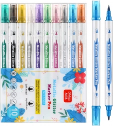 Set metallischer, doppelseitiger Glitzer-Marker, 10 Stück
