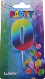 Partykerze Zahl 0, regenbogenfarben