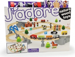 Holzeisenbahn mit Brücke und Zubehör