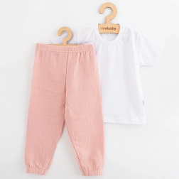 Baby-Baumwoll-Set T‑Shirt und Musselin-Hose NEW BABY Kindergarten rosa