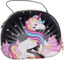glänzende Kindertasche mit Einhorn, Reißverschluss, schwarz