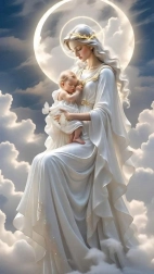 Diamantmalerei Mutter Gottes mit Kind in den Wolken 30 × 40 cm