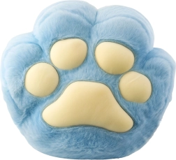 Plüschiges Pfoten-Kissen mit Handwärmetasche, blau 40 cm
