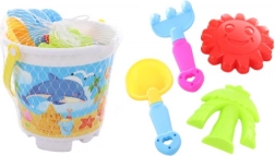 Sandspielset mit Eimer, Schaufel, Harke und Sandförmchen