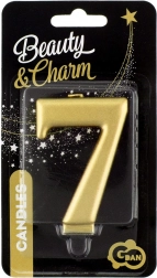 Kerze Zahl 7 in metallischem Gold GODAN Beauty & Charm 8 cm