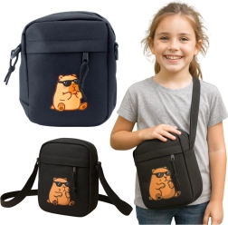 Kinder-Crossbody-Tasche mit Capybara, verstellbarer Riemen, schwarz 19,5 × 14 cm