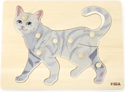 VIGA Montessori Holzpuzzle mit Griffknöpfen – Katze