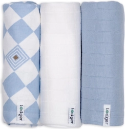 Lodger Swaddler aus Bio-Baumwolle Blue fogg, 70 × 70 cm (3 Stk.)