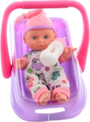 Puppe Baby in Autositz 22 cm mit Fläschchen