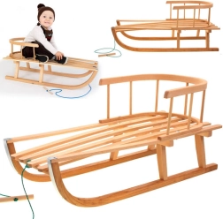 Holzschlitten mit Rückenlehne und Zugseil