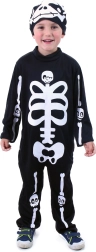 Kinder Skelettkostüm mit Mütze M