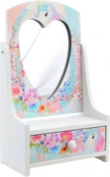 Holz-Schmuckkästchen mit herzförmigem Spiegel Einhorn