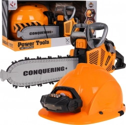 Elektrische Motorsäge mit Helm