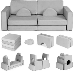 Klappbares modulares Kindersofa für 2 Kinder, 10 Kissen ECOTOYS – grau