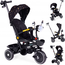 Kinder-Dreirad mit um 360° drehbarem Sitz, Schiebestange und Verdeck, schwarz, ECOTOYS