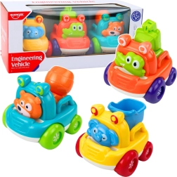 Bauset mit Bau-Fahrzeugen und Tieren für Kleinkinder, bunt, 3 Stk.
