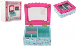 Holz-Schmuckkästchen mit Blumen und Spiegel, türkis‑rosa