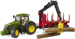 Bruder Traktor John Deere 7R 350 mit Forstanhänger und 4 Baumstämmen