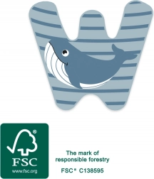 Holzbuchstabe W mit Wal-Motiv